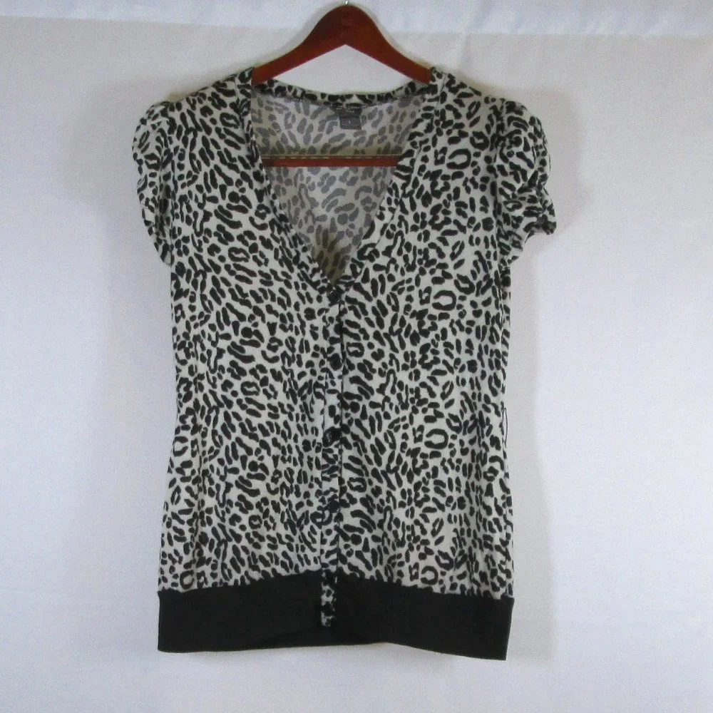 Dots Womens Cow Print Short Fluted Sleeved Cardigan 3/4 V Neck Button Do… - Picture 1 of 5